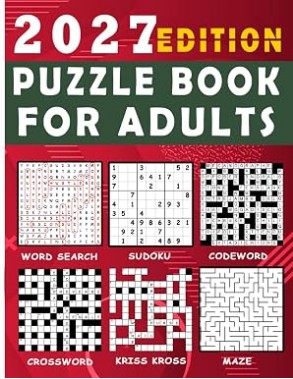 Puzzle book for adults: over 130 Fun Brain Teasers to Recharge and Challenge Your Mind ! Wordsearch, Crossword, Codeword, Kriss Kross, Sudoku & Mazes !